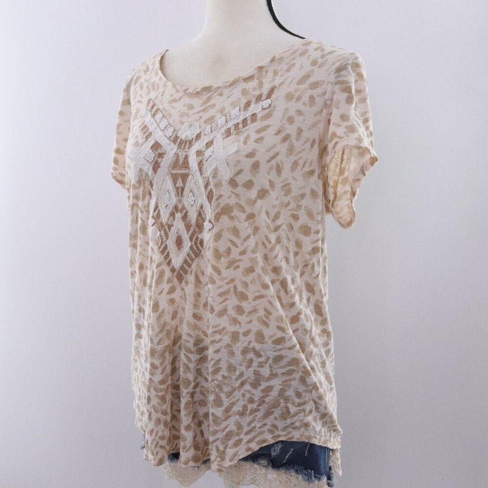 Chicos | Short Sleeve Boho Printed T Shirt 1 Medium Tan